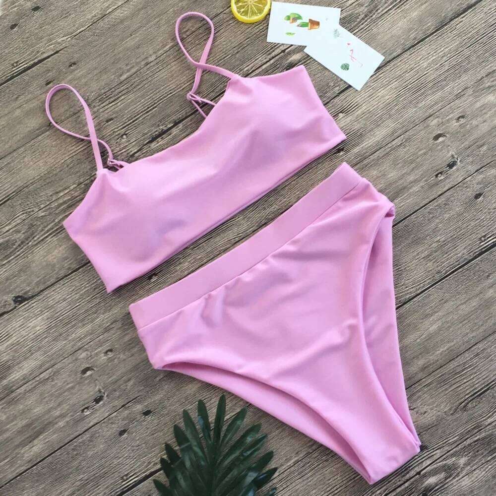 New 2024 Split Swimwear Sexy Solid Color Bikini Beach Hollow Out Swimsuit Set For Woman Girl