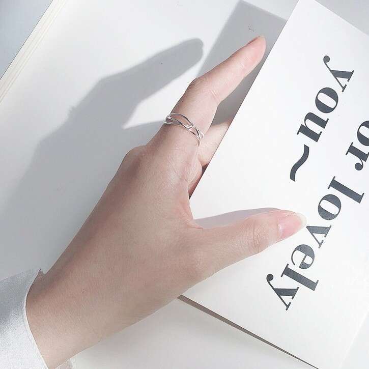 Cross Line Ring for Women, Simple Niche Design, High-End Feel, Japanese and Korean Trendy Fashion, Index Finger Open Ring, Hand Jewelry