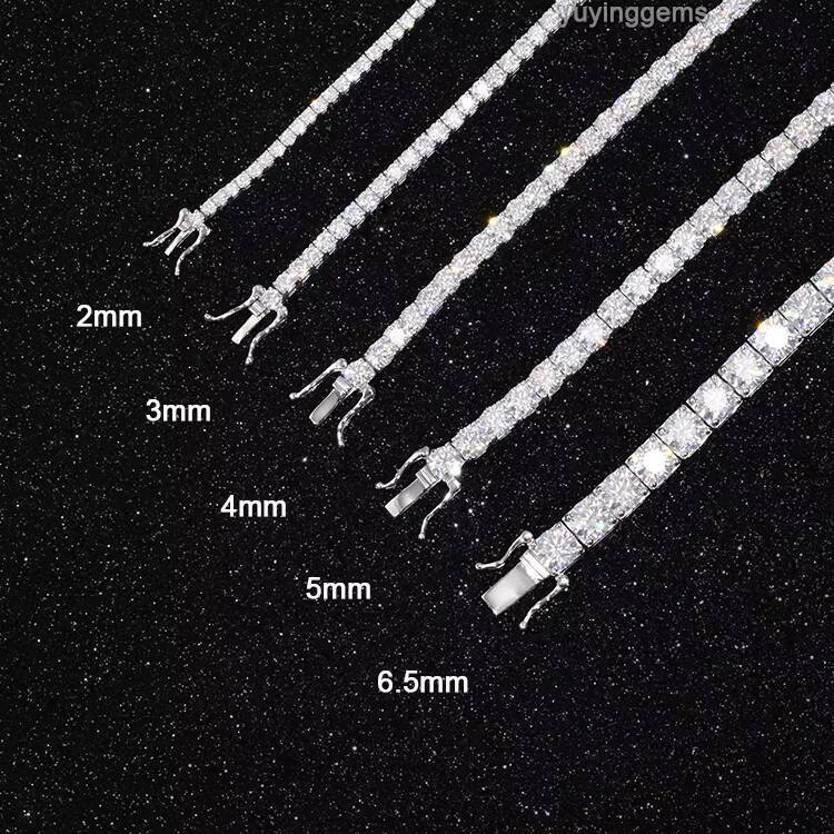 Wuzhou Factory Price Hip Hop Bracelet 925 Silver VVS Moissanite Cuban Link 2mm 3mm 4mm 5mm 6.5mm Moissanite Tennis Chain Jewelry