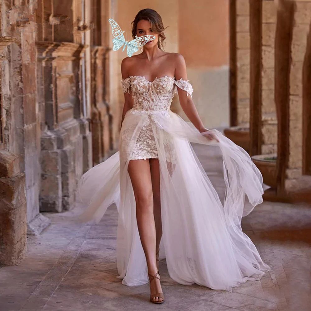 White Mermaid Wedding Dress Illusion Jewel Neck Long Sleeve Lace Appliques Bridal Gowns With Detachable Train Robe De Soiree Customized