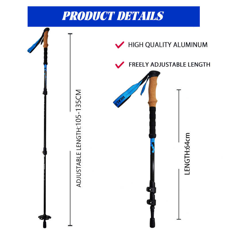 OKHEALING Aluminum Alloy Trekking Poles Portable Telescoping Light Walking Cane Walking Stick with Rubber Handle for Off-road, Backpacking, Camping