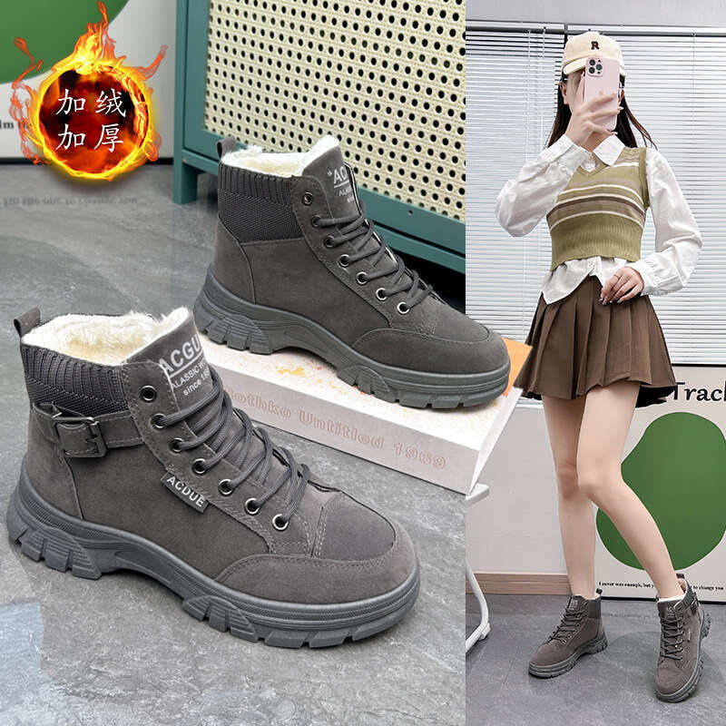 Winter New Martin for Women, Free shipping Round Toe, Thick Free shipping Sole, Fleece Lined, Warm Free shipping Women's Shoes, Belt Buckle, Sued