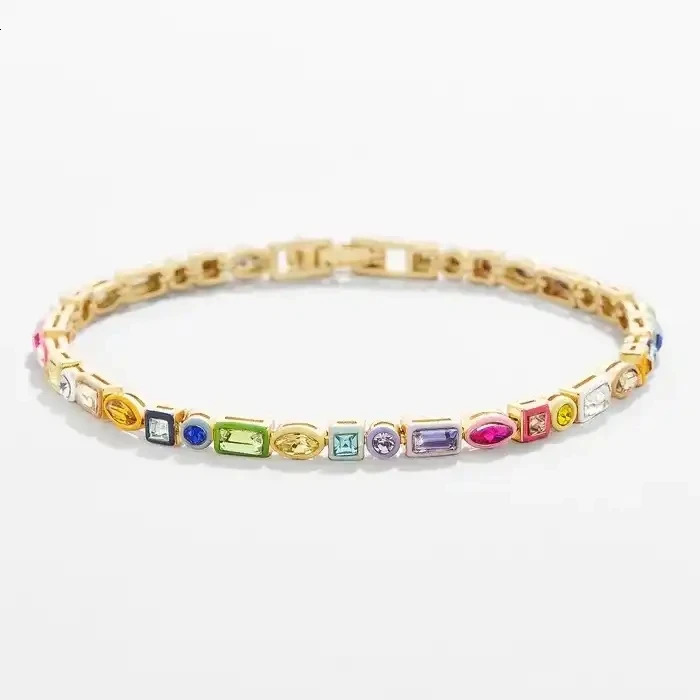Summer Fashion Rainbow Colorful CZ Tennis Chain Bracelet For Women Girl Iced Out Bling Geometric Cubic Zirconia Jewelry 2025 250717
