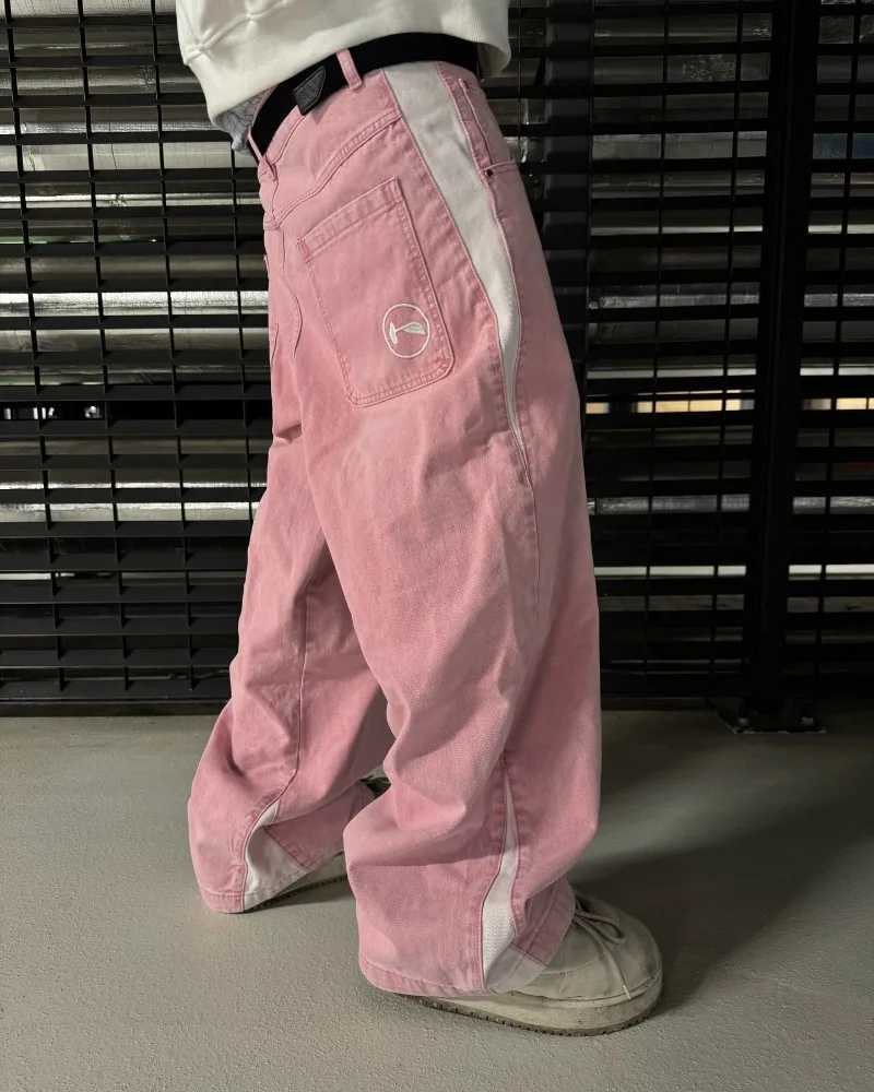 2K Harajuku Streetwear HcW Jeans High Quality Splicing Embroidery Sweatpants Men Women Baggy Hip Hop Casual Wide Leg Trousers X250718