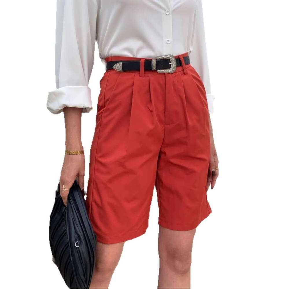 New Style Women's Loose Fit Plus Size Summer High Waist Slimming Straight Wide Leg Mid-Length Shorts B5