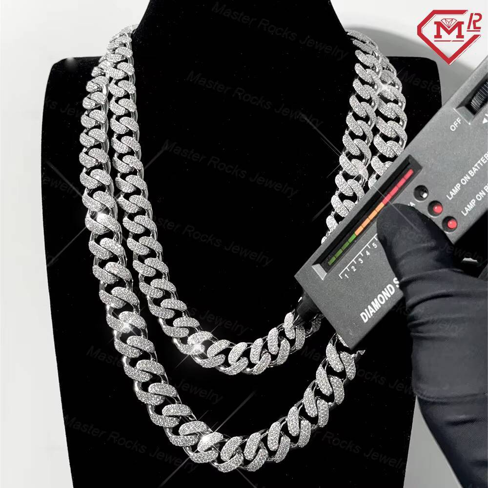 Hiphop Moissanite Chain 15mm 18mm Cuban Link 925 Silver Iced Out VVS Men Necklace Moissanite Cuban Chain