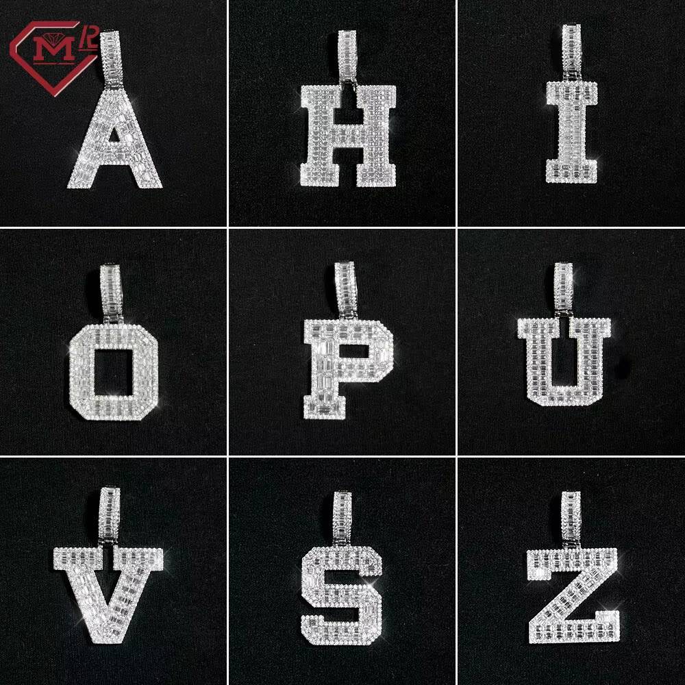 Hiphop Moissanite Letter Pendant Initial Necklace 925 Silver Jewelry VVS Diamond Custom Moissanite Pendant