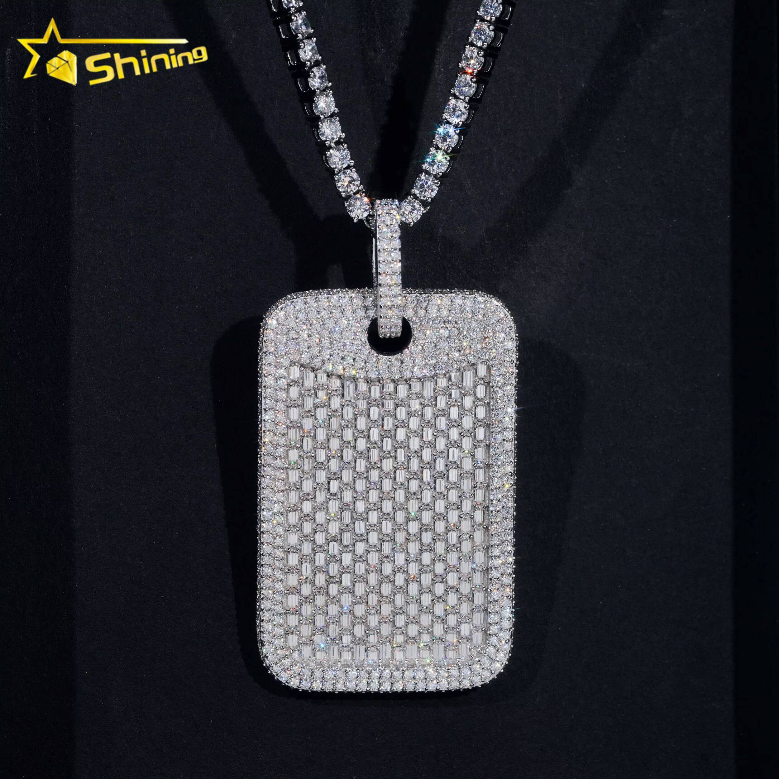 Baguette Moissanite Tag Pendant Hip Hop Fashion Vvs Moissanite Diamond Fully Iced Out Pendant Fine Jewelry New Arrivals