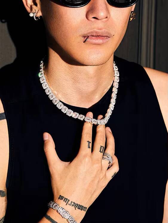 New Arrival 8mm Fashion Luxury Rapper Jewelry High Quality 925 Sterling Silver Iced Out Hip Hop Moissanite Cuban Link Chain