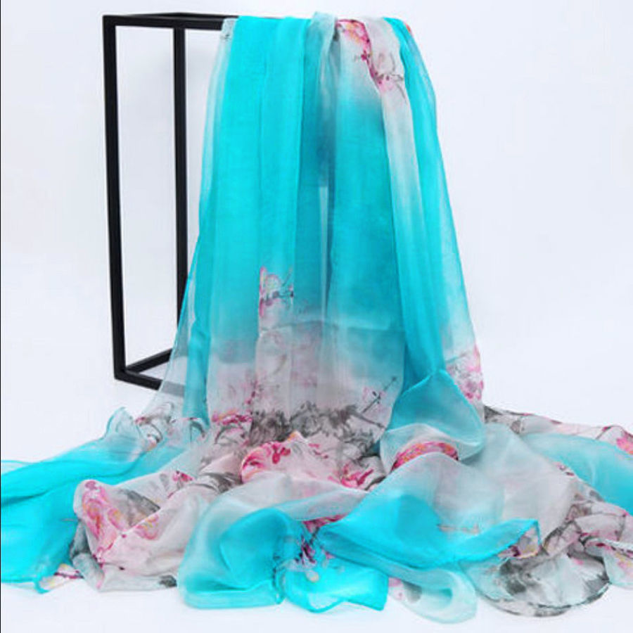 K1391 2024 Spring and Autumn Fashion Oversized Chiffon Beach Towel Women's Sunscreen Shawl Flowery Long Gauze Scarf Wholesale