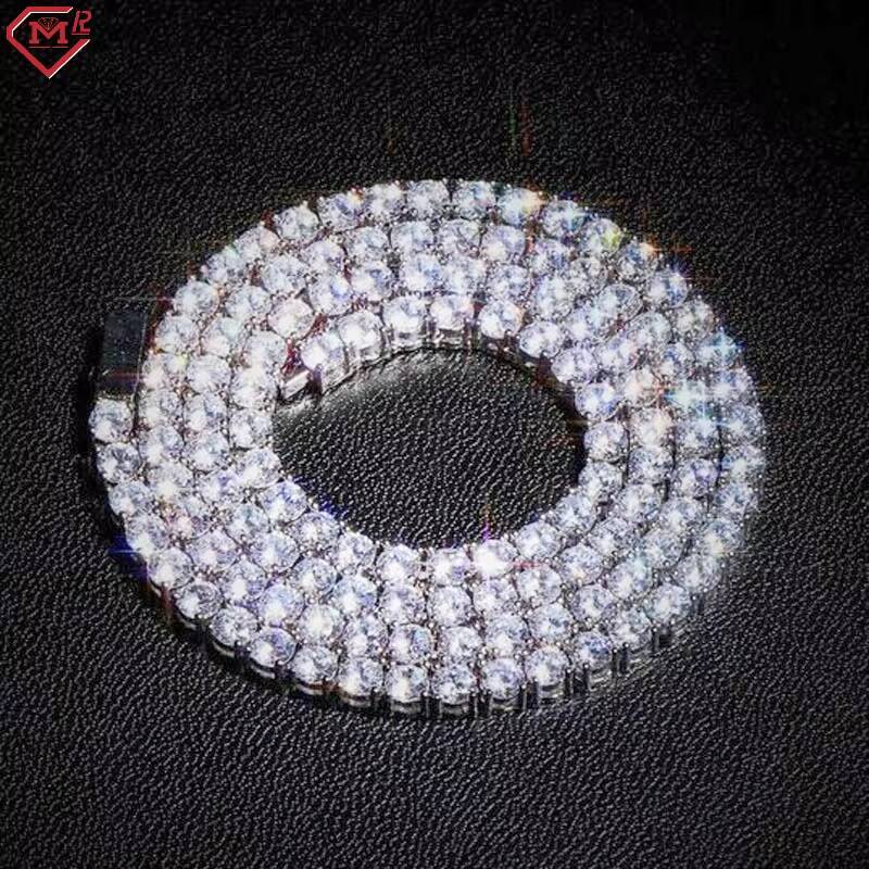 Iced Out 3mm Tennis Chains Necklace VVS Moissanite 925 Silver 10k Gold Moissanite Tennis Chain