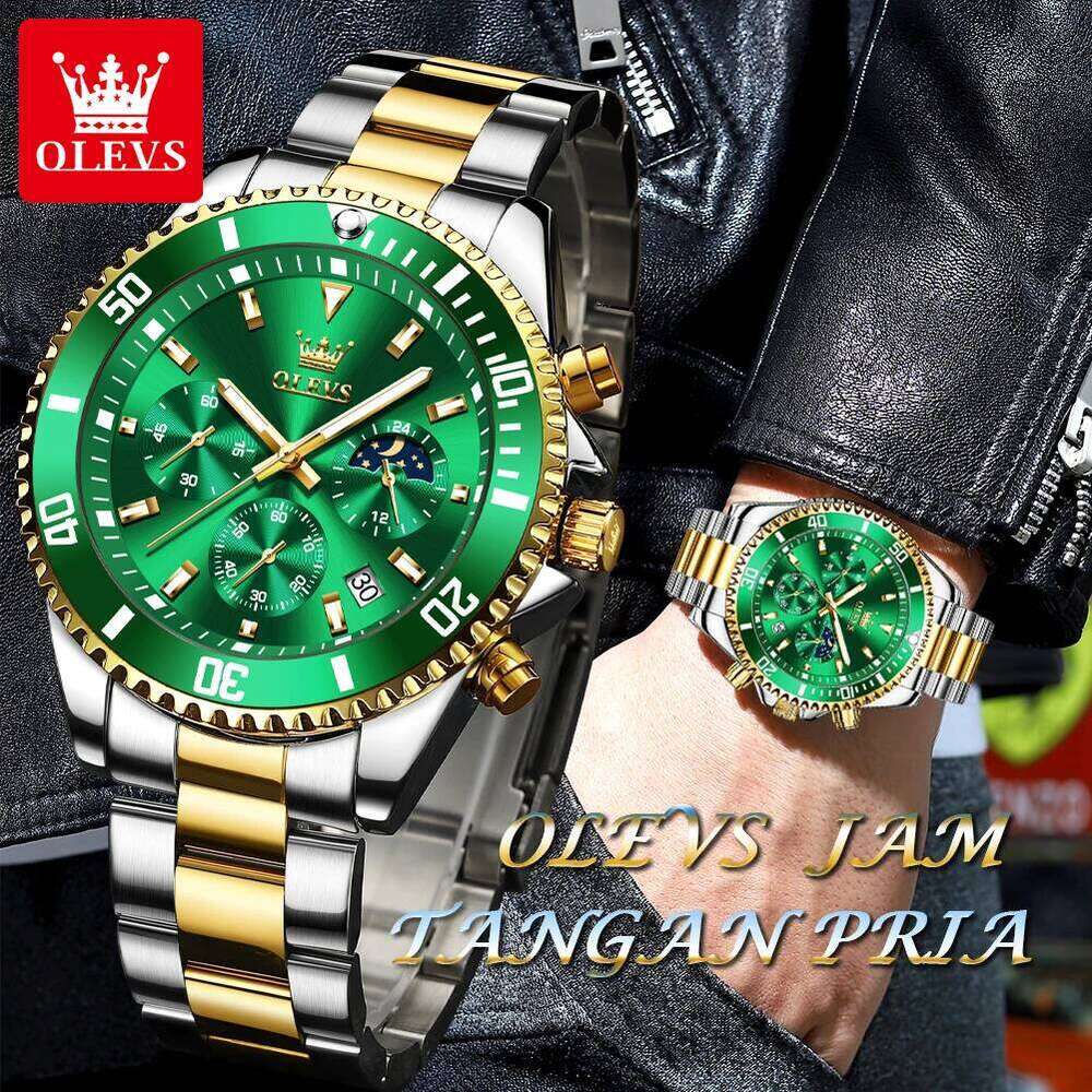OLEVS Men's Watches Top Brand Watch for Men Original Waterproof Stainless Steel Chronograph Moon Phase Date Rota Dial free shipping