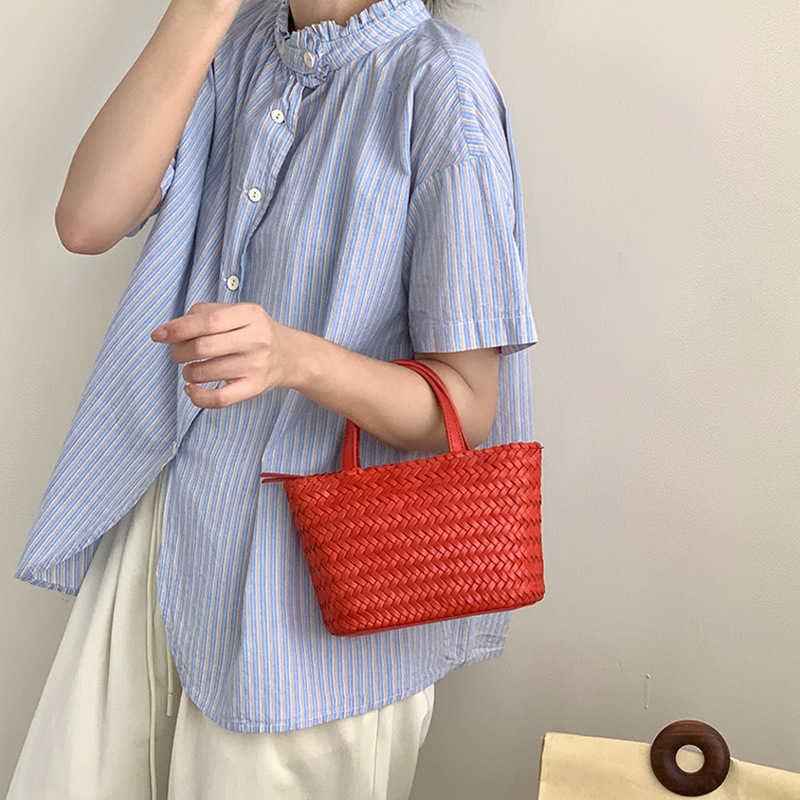Vacation Style Handheld Tote Bag 2025 Handmade Top Handle Bags Woven Basket Leather Crossbody Bags for Women 250718