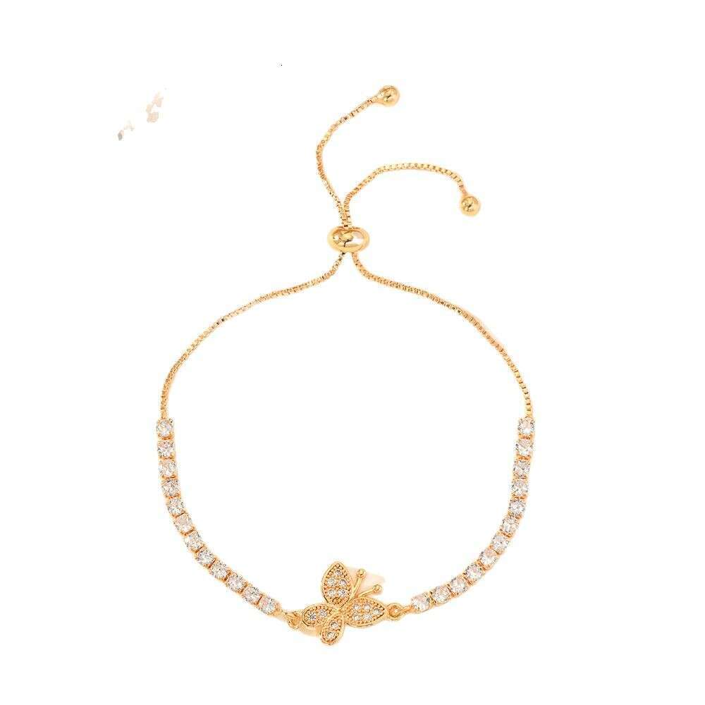 Light Inlaid Butterfly Bracelet for Women, Ins Fashion High-end Full Dia Adjustable Push-pull Chain Jewelry