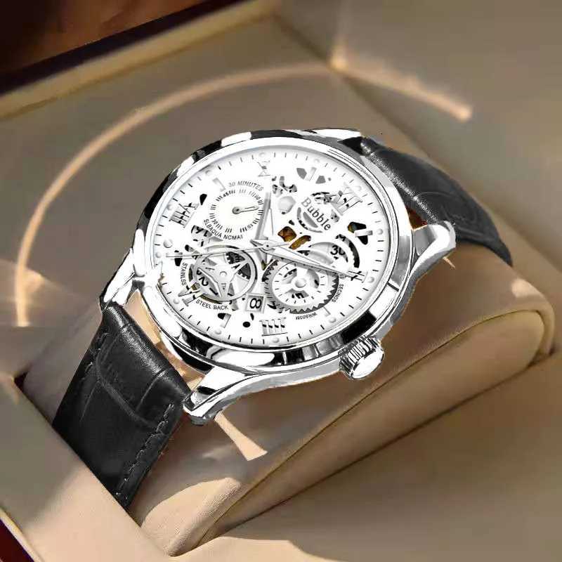 Mens Watch Brand Trendy Original Sport Luminous Waterproof Roman Hollow Leather Strap Mens Fashion Quartz Clock Watches gift W250718