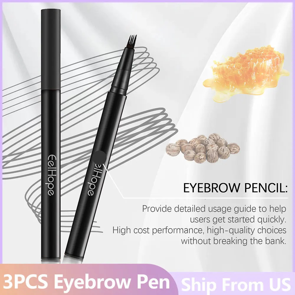 4 Forks Eyebrow Pencil Long Lasting Waterproof No Creasing No Separation Natural Black Dark Brown Liquid Eye Brows Pen 3PCS/SET 250712