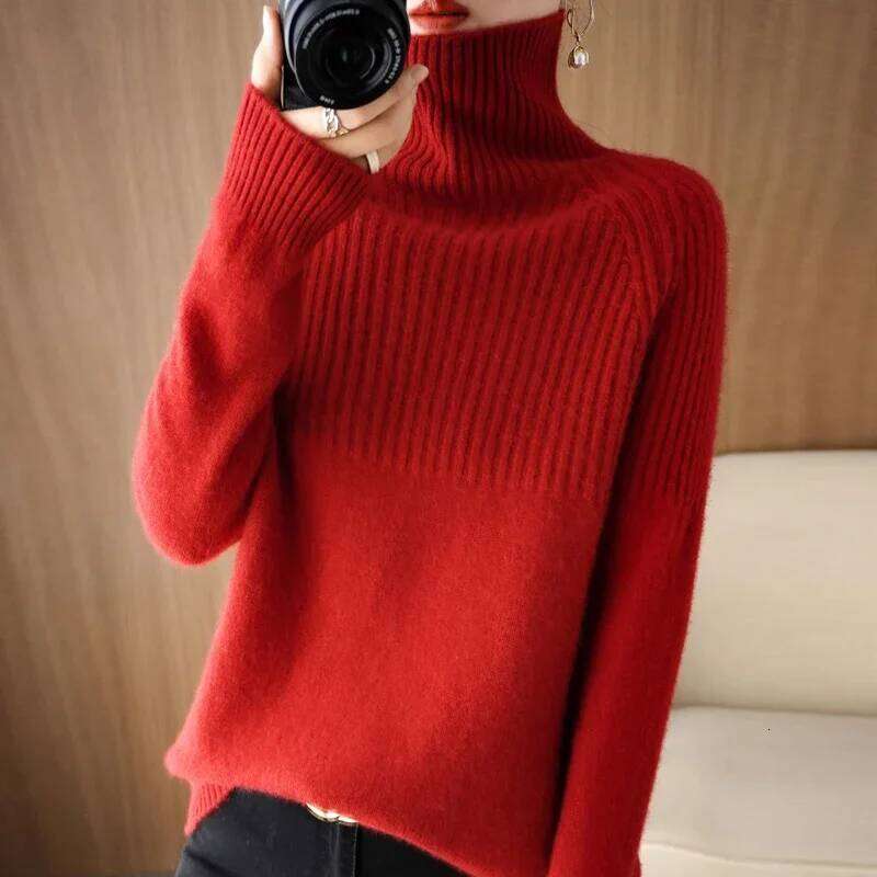 Winter High Neck Sweater Women New Loose Pullover Autumn Warm Cashmere Knitted Women's Long Sleeve Top Solid Color Comfortable MDNG