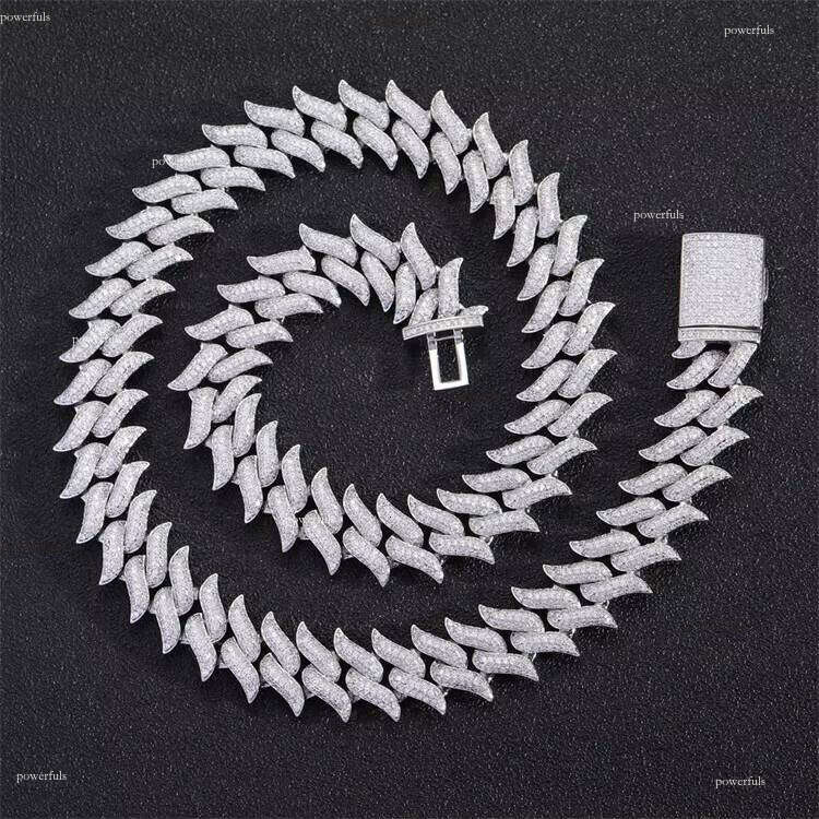 14k Gold Plated 12mm Silicon Stone Sterling Sier Cuban Chain Necklace Hip Hop Style Boutique Jewelry