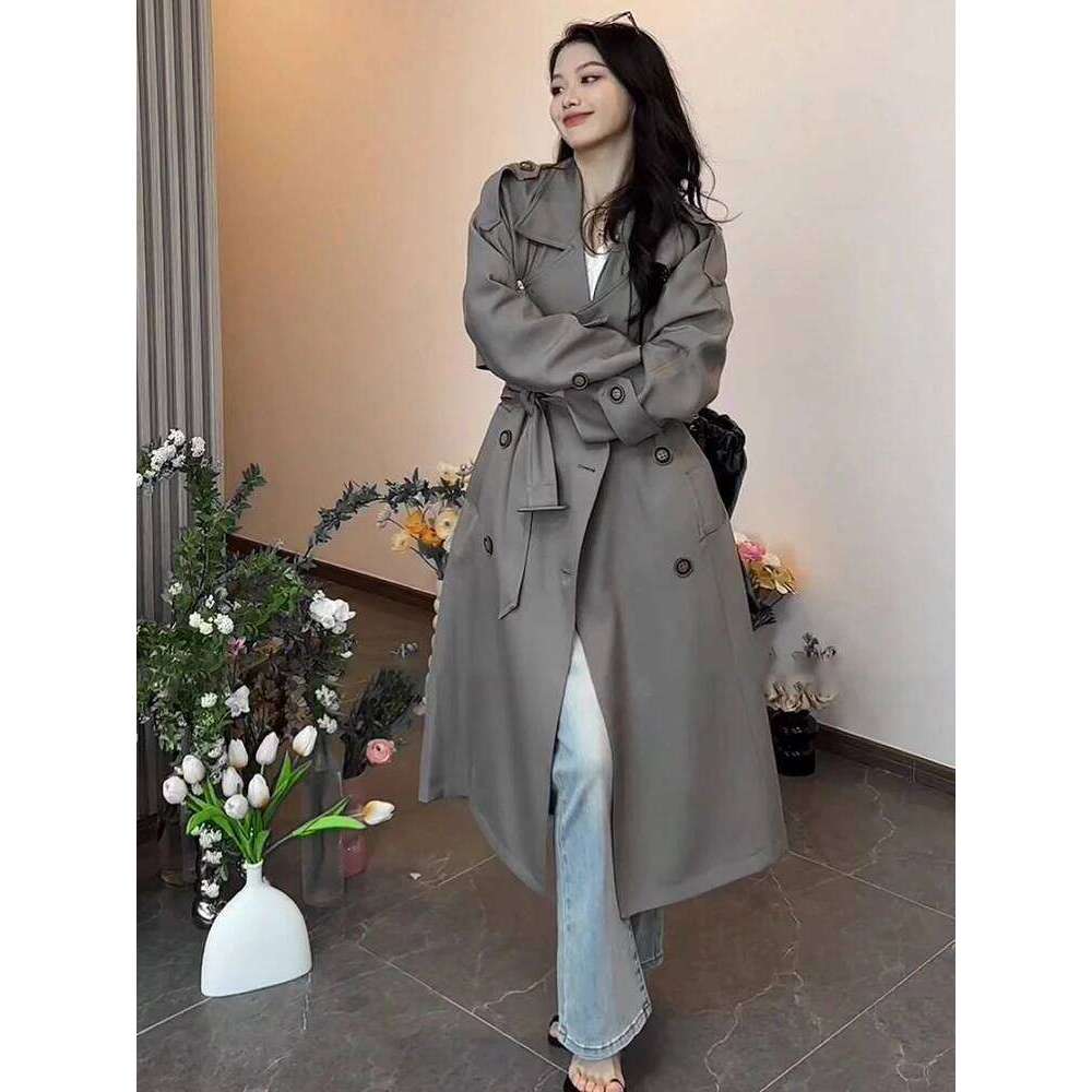Fashion Autumn New Office Lady Women's Trench Lapel Double Breasted Loose Outwear Windbreaker Long Sleeve Women Coat