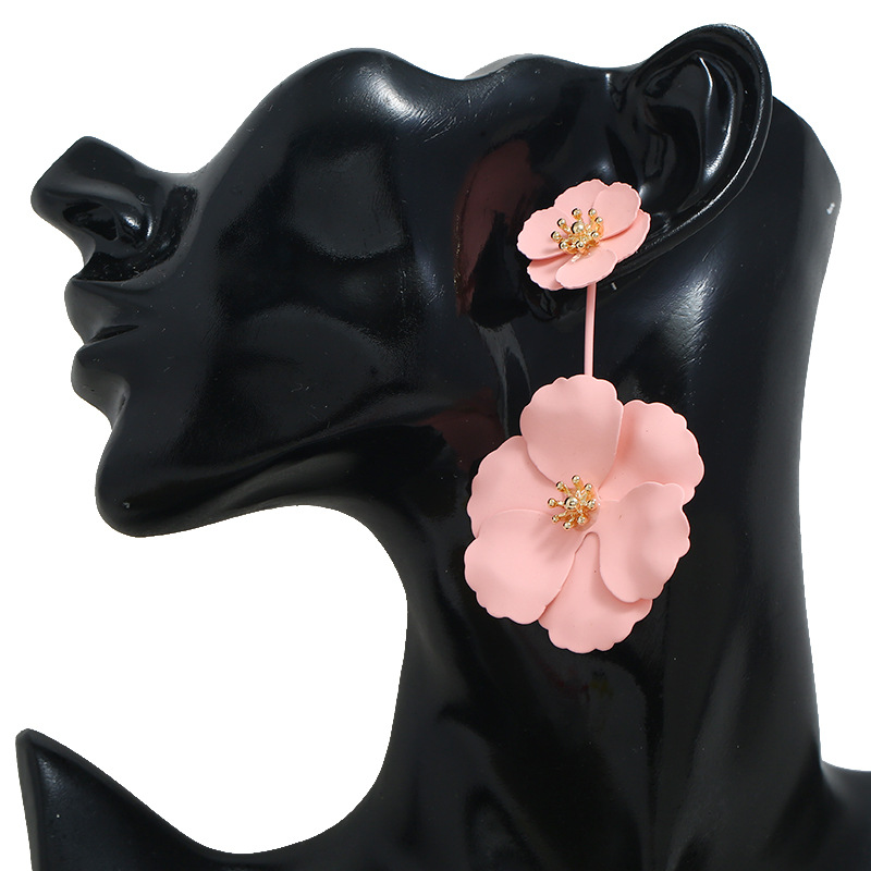 Rose Baked Lacquer Double Layer Flower Earrings for Women Fashion Ear Jewelry Accessories Hot Sale Party Gift 2025 New Style two ways stud