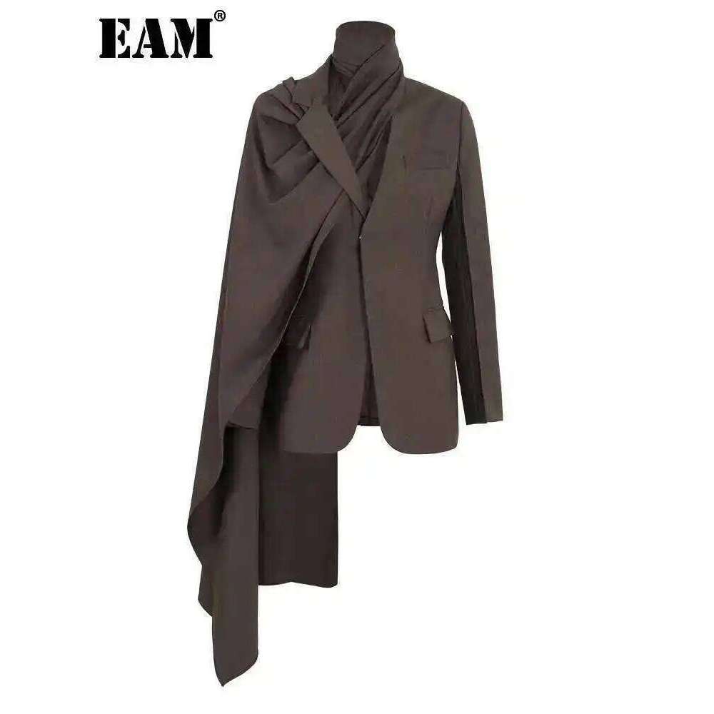 Coffee Irregular Scarf Elegant Blazer Women New Lapel Long Sleeve Loose Fit Jacket Fashion Tide Spring Autumn