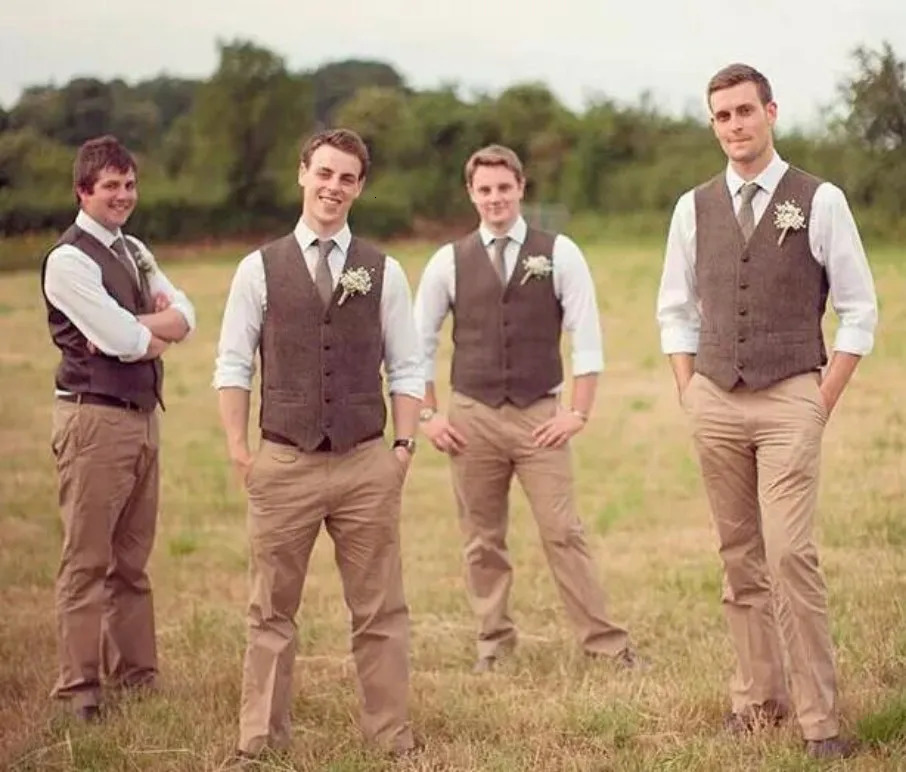 Men Vest Suit Brown Wedding Herringbone Tweed Business Waistcoat Jacket Formal Slim Fit Vintage Black Vests For Groomsmen 250707