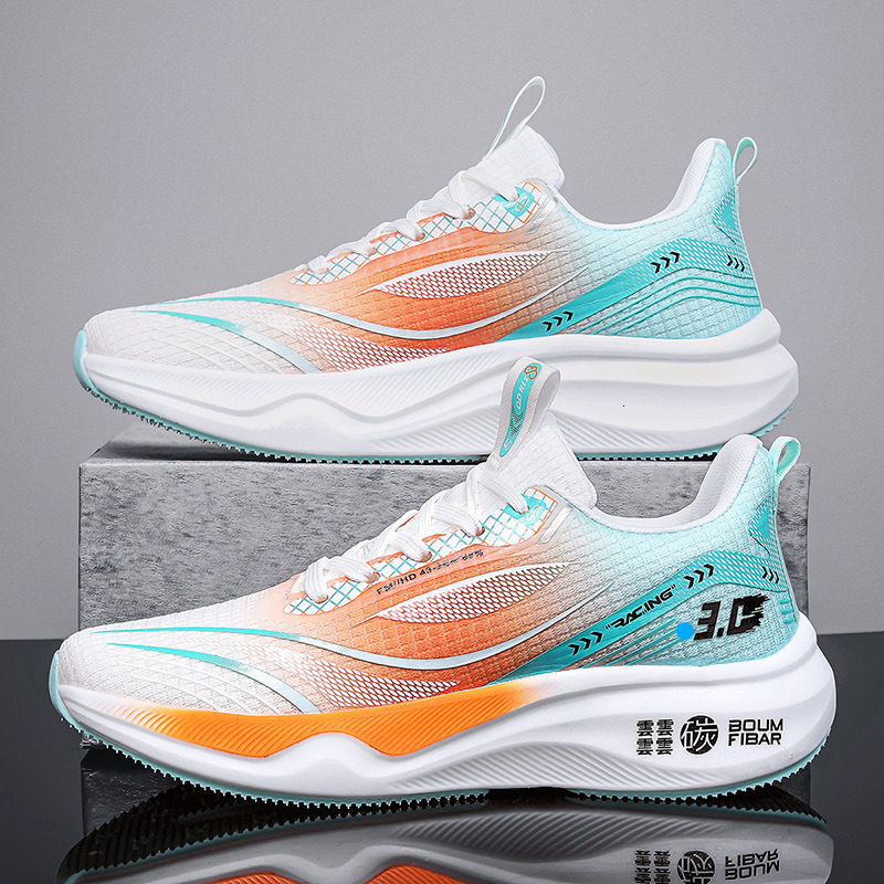 Men's Sports Lightweight Breathable Mesh Shock Absorption Carbon Plate Soft Sole Boys Students Running Shoes