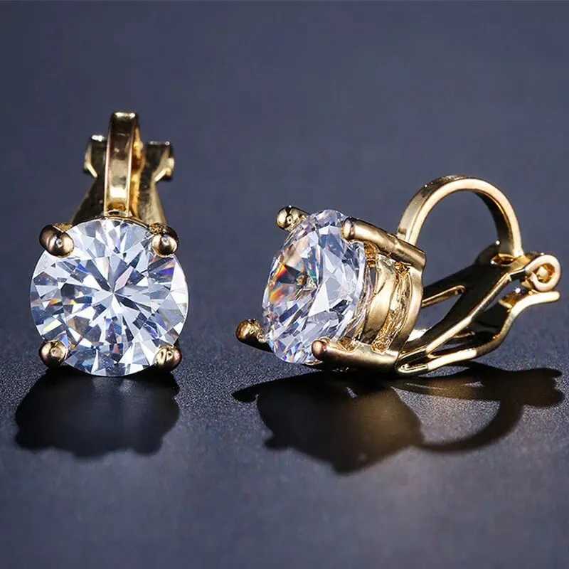 Trendy Round Cubic Zirconia Copper Clip Earrings For Women Gold Color Crystal Metal Earring Party Wedding Daily Jewelry XJ250718