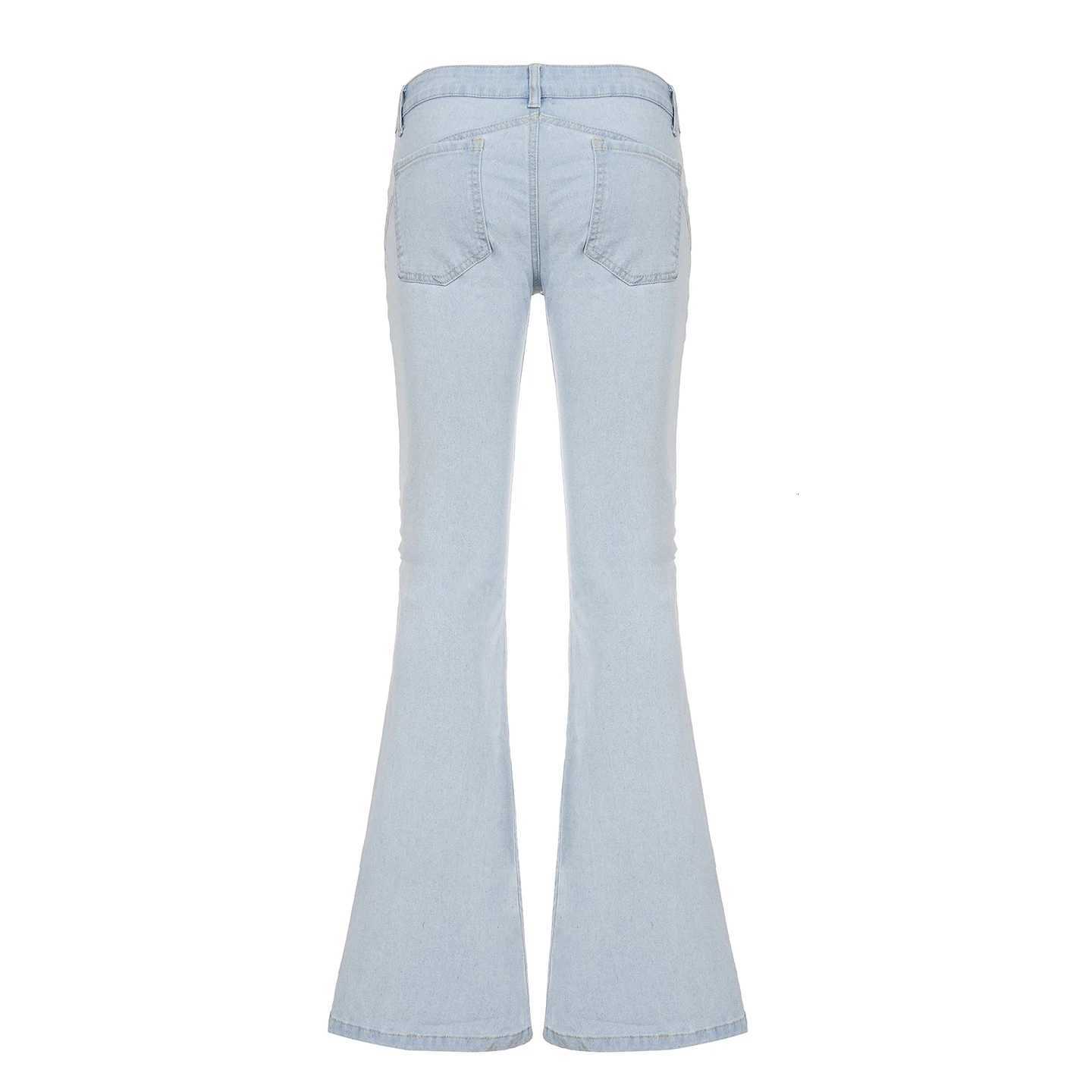 Rockmore High Street Low Rise Flare Jeans for Women Y2K Aesthetic Basic Skinny Jean Pants Vintage Washed Denim Trousers Korean R250718