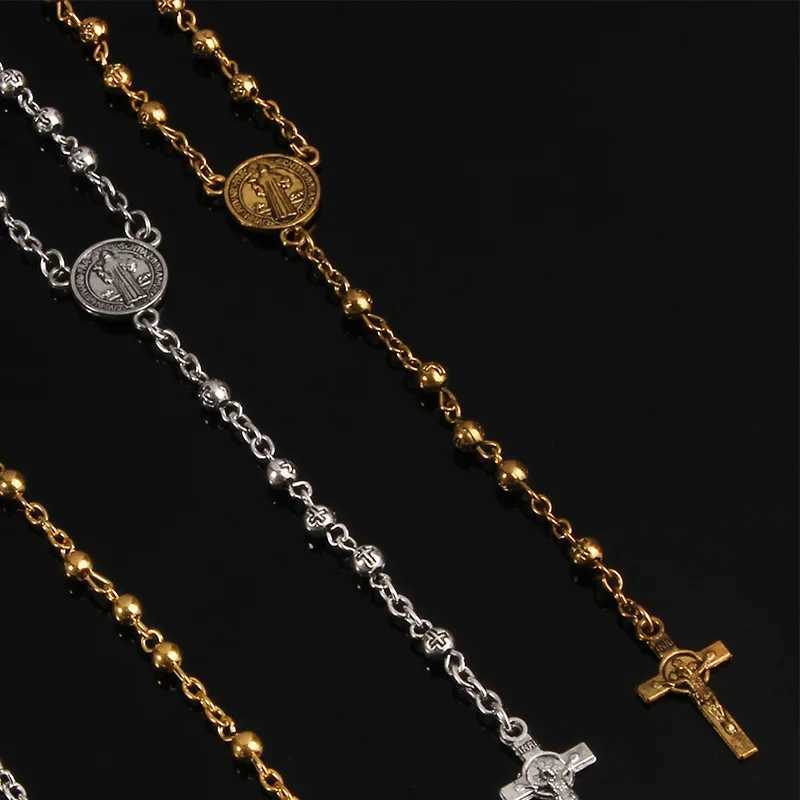 4mm Stainless Steel Rosary Beads Necklace Small Rosary Necklace Ladies Jewelry Necklace Jesus Cross Necklace. W250718