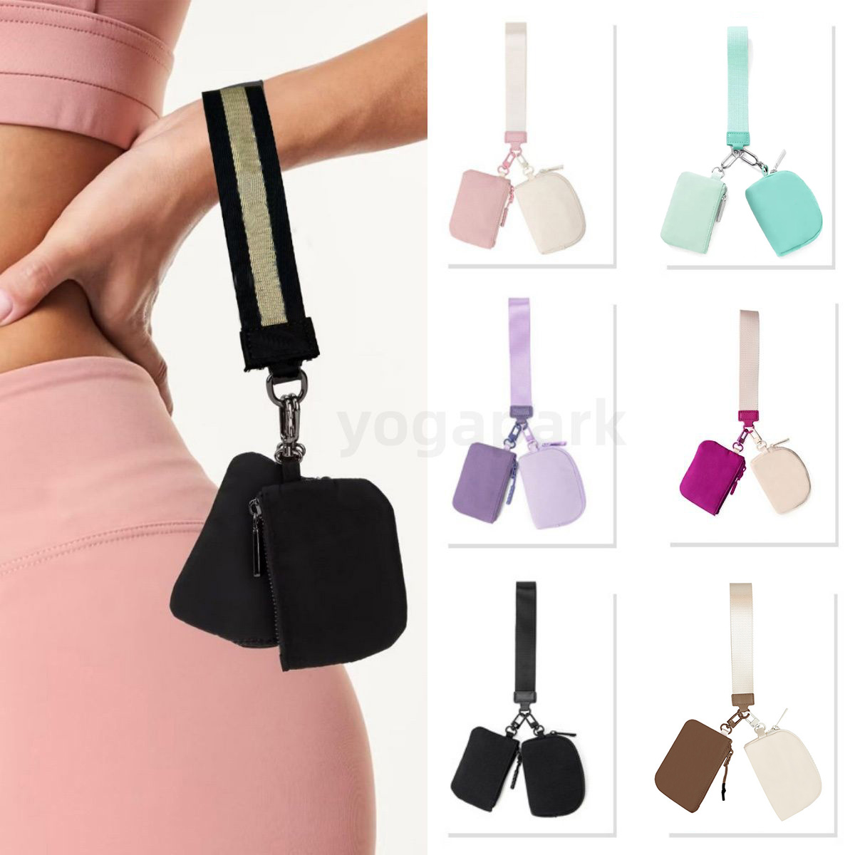 Yoga wristlet clutch keychain yoga gym bag mini Designer purse with detachable zipper wrap around wrist guard wallet portable