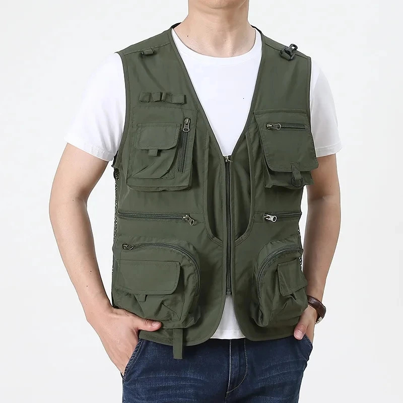 2025 Personalized yelek red Multi Pockets nylon Cargoes Fisherman vest fishing Journalist Pography Camping Waistcoat 250707