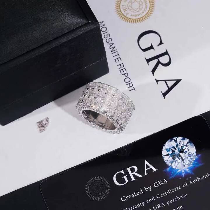 Luxury Marquise Cut Moissanite Fully Band Ring Moissanite VVS Pass Diamond Test 925 Sliver Gold Plated Mens Rings Ready to Ship