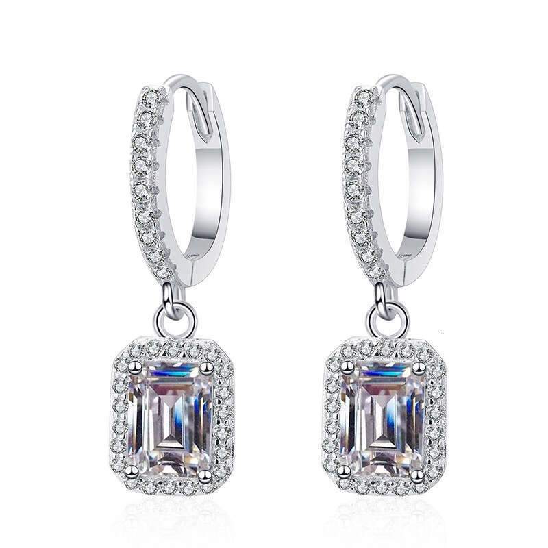One Carat for Women, Sterling Sier Plated Earrings, Emerald Cut Moissanite Earrings 306