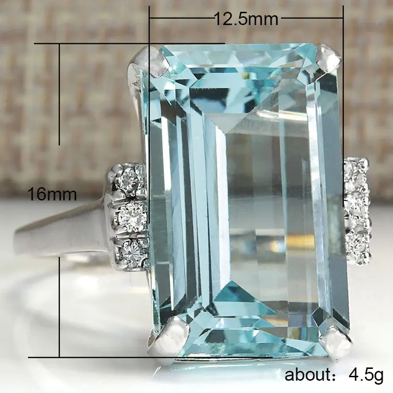 HUITAN Hyperbole Women Ring Cocktail Party Ring With Huge Sky Blue Cubic Zircon Prong Setting Valentines Gift For Wife 250715