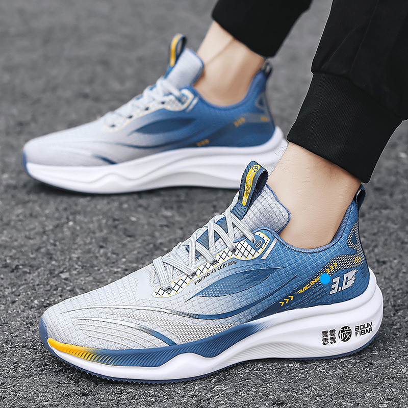 Men's Sports Lightweight Breathable Mesh Shock Absorption Carbon Plate Soft Sole Boys Students Running Shoes