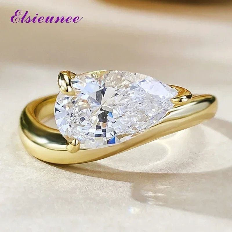 Pear Cut 925 Sterling Silver 7*11MM 2ct Lab Sapphire Diamond Solitaire Ring for Woman Gold Plated Wedding Party Fine Jewelry 250715