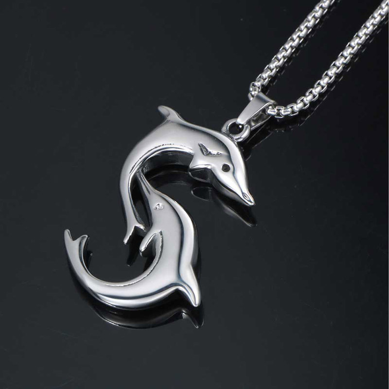 60cm Simple Style Playful Dolphin Titanium Steel Necklace Pendant Men and Women Cute Animal Necklace Accessories Accessories