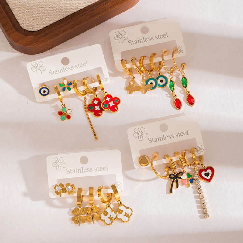 New Devil's Eye Stainless Steel Earring Set High-end Elegant Versatile Water Drop Earrings for Women