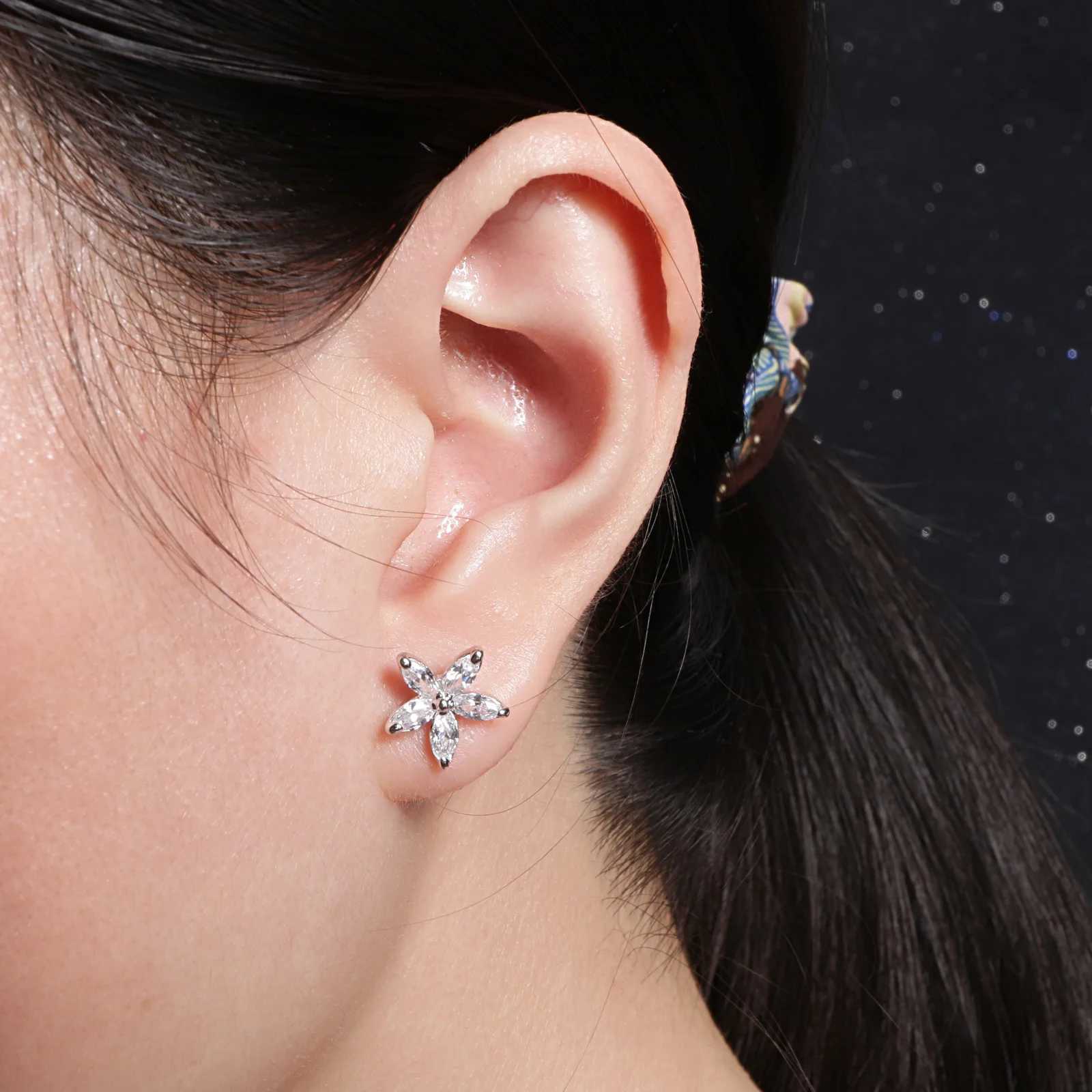 Engagement Wedding Flower Crystal Stud Earrings for Women Fashion Zircon Rose Gold Color Ear Jewelry for Bridal Female Gift E062XJ250718