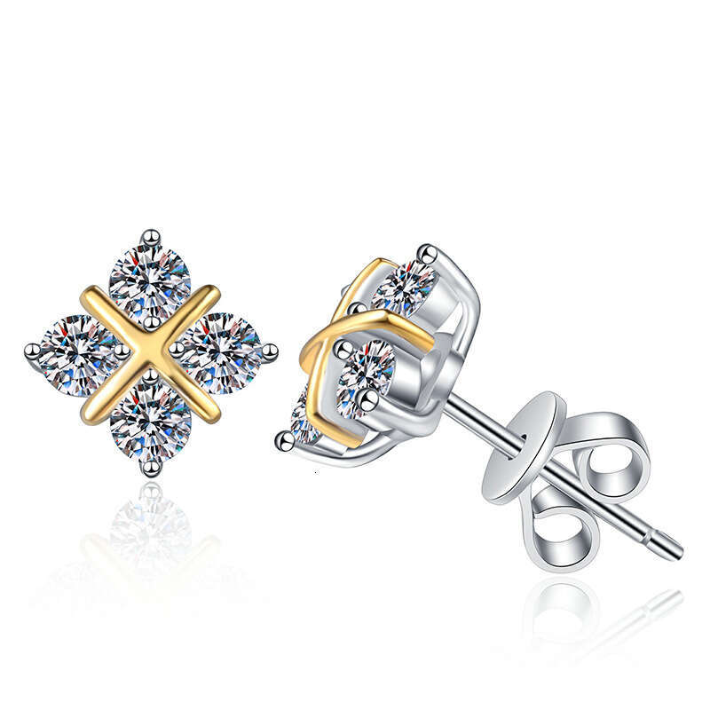 S Pure Sier with Moissanite, T Brand Full Dia Cross D Color 80 Points Moissanite Earrings for Women da8