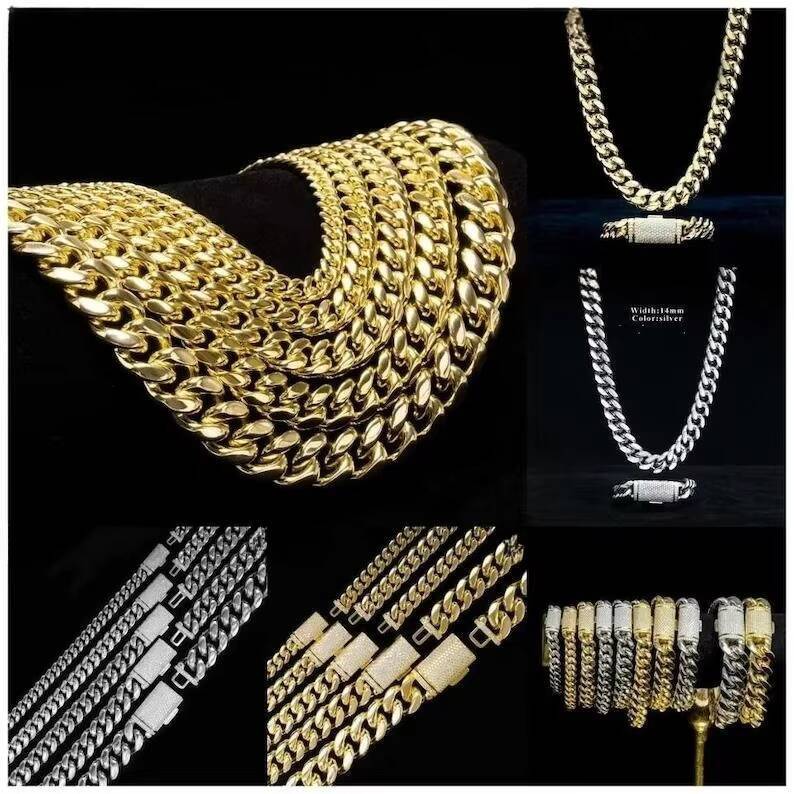 Master Rocks Hip Hop Necklace 925 Sterling Silver 12mm 14mm 18mm 14k Gold Plated VVS Moissanite Cuban Chain Necklace
