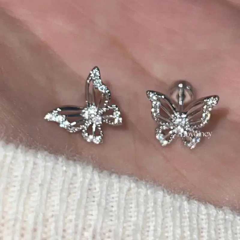 Shiny Silver Color Rhinestone Hollow Butterfly 316L Stainless Steel Ear Bone Nail Delicate Waterproof Small Earrings for Women XJ250718