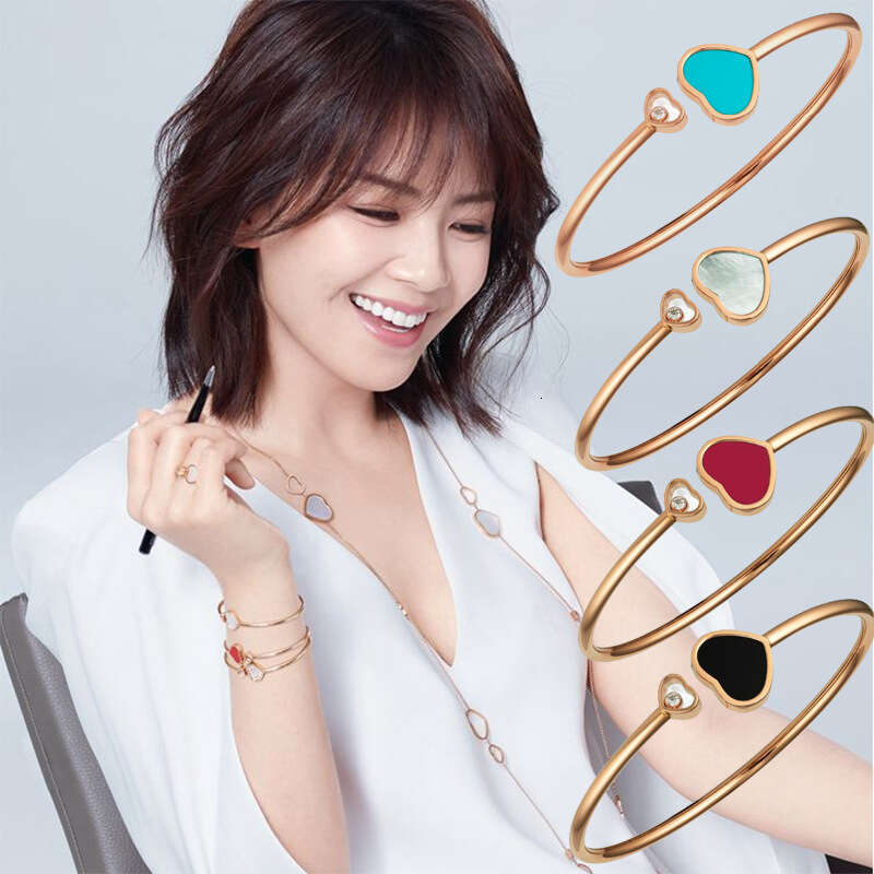 Simple Rose Gold Edge Dia Light Fashion White Mother-of-Pearl Peach Heart Open Elastic Bracelet for Women