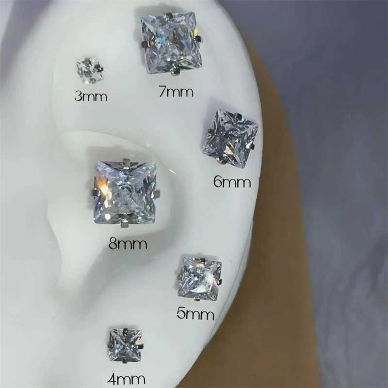 1PCS Classical Shiny Square Zircon Stainless Steel 1.2MM Ball Screw Earrings Ear Bone Nail Piercing Body Jewelry XJ250718