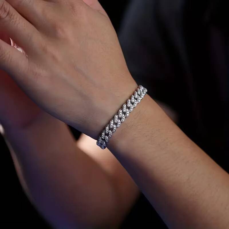 Moissanite Cuban Link Bracelet S925 Silver D Color VVS 18K Gold Plated Hip Hop Jewelry Rapper Style Certified Pass Tester