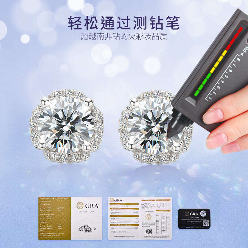 TikTok Internet Celebrity INS Style Fresh and Elegant Moissanite for Women Pure Sier Platinum Plated Earrings