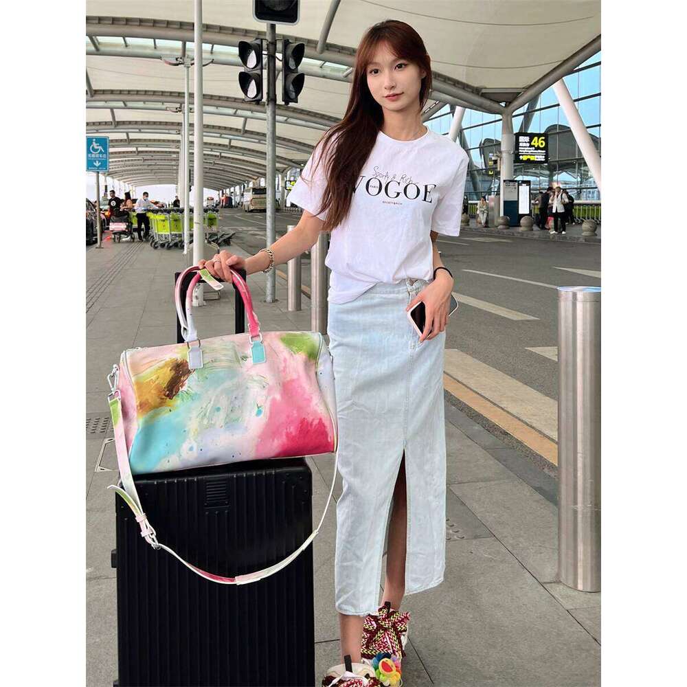 Oil Painting Travel For Women New Model Carry On Luggage Large Soft Leather Gym Bag Rendering Graffiti Handbag