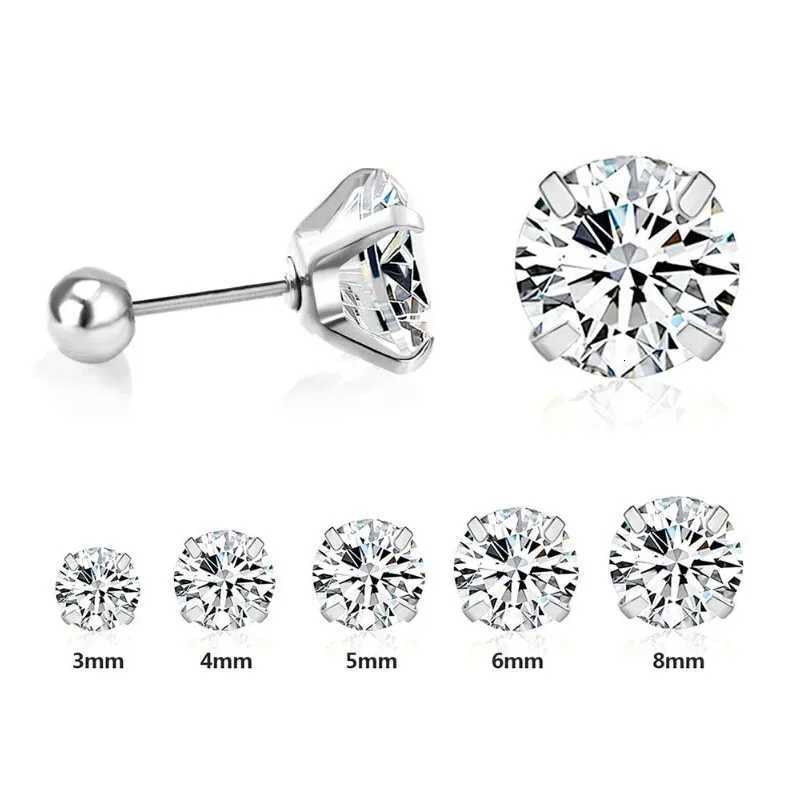 2Pcs Shiny Crystal Zircon Stud Earrings for Women and Men Round Beads Screw Back Needle CZ Ear Jewelry Stainless Steel 3-8mm XJ250718