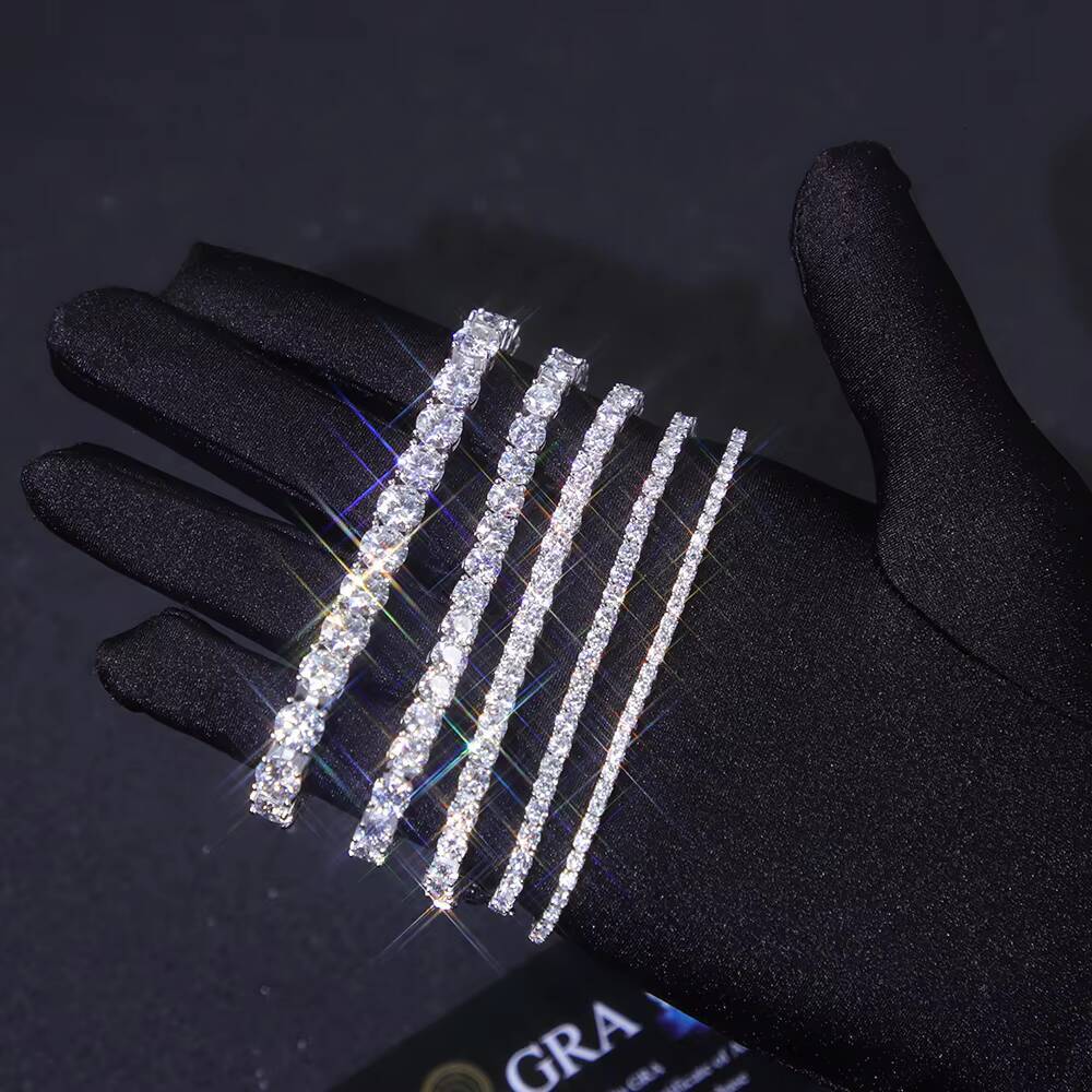 2mm to 6.5mm Moissanite Tennis Diamond Chain 925 Silver Gold Plated Fine Jewelry Bracelet VVS Moissanite Tennis Chain Men Women